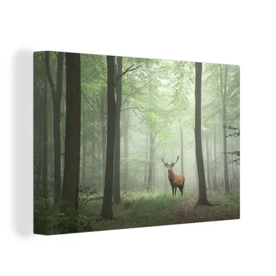 Zdjęcie produktu dla OneMillionCanvasses® - Obrazy na płótnie - 150x100 cm, Jelenie - Las - Drzewa, Dekoracja ścienna z nadrukiem