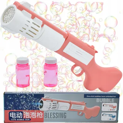 Immagine prodotto di Pistole giocattolo - Pistola automatica a bolle d'aria con luce e suono - Perfetta per bambini dai 3 anni in su, incluse 2 soluzioni di sapone da 50 ml