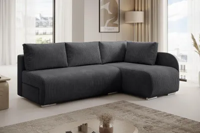 Produktbild von Ecksofa L-Form rechts Dunkelgrau – Modernes Schlafsofa mit Bettkasten & Schlaffunktion, Komfort Design, Moebelfest Luna Ecksofa