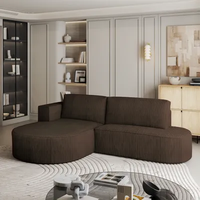 Produktbild von Masseno Ecksofa CORTIO P L-S mit Schlaffunktion L-Form, Sofa mit Bettkasten, Wohnzimmersofa, Couch, Soffa, Bettsofa, Couchgarnitur- Braun, POSO 06
