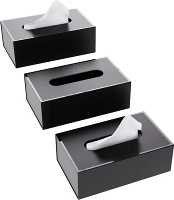 Produktbild von JiaWei Taschentuchbox Kosmetiktuchspender mit Magnetdeckel und UV-Kante Aufbewahrung 3er Faltbar Recycelbar Rechteck Schwarz S