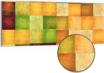 Produktbild von DEQORI Hybrid Leinwand Bild 150x60 cm 'Bunte Farbquadrate' Wandbild Glas flach modern