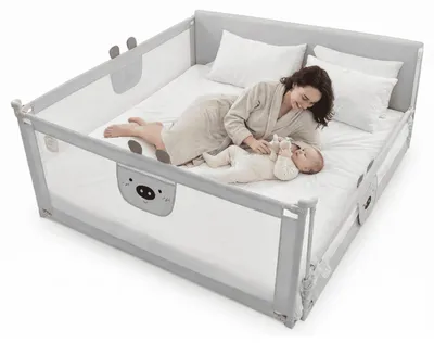 Zdjęcie produktu dla Primabobo MIŚ zestaw 3 barierek do łóżka 2×200 + 1×140 cm, regulowane, szara