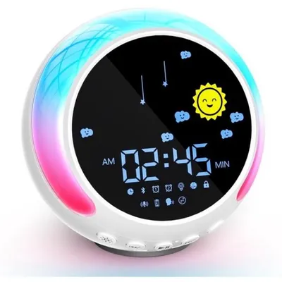 Produktbild von Kinder Wecker mit Bluetooth – Schlaf Trainer & Nachtlicht – dimmbarer Wecker mit White Noise – 11 Lichtfarben – Aufnahmefunktion – Lichtwecker