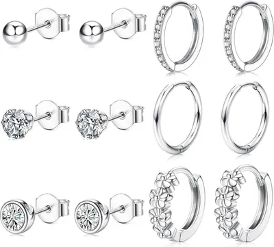 Image de Set de boucles d'oreilles Argent 925 Zirconium hypoallergénique Créoles Piercings