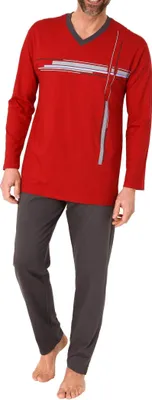 Produktbild von Normann Herren Schlafanzug langarm Pyjama mit edlen Frontprint - auch in Übergrössen ; rot , 56