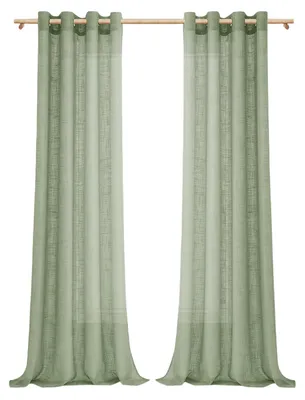 Image de Rideaux à œillets semi-transparents en lin 260x140 cm 2 pièces Vert sauge