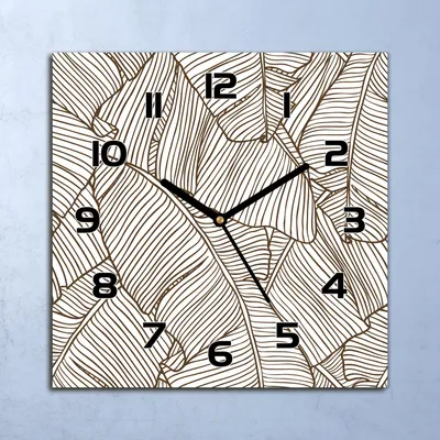 Produktbild von Wanduhr Echt-Glas-Küchenuhr Braune Blätter Quarz Lautlos 30x30 Deko Bilder