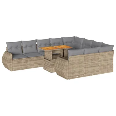 Produktbild von 11-tlg. Garten-Sofagarnitur mit Kissen Beige Poly Rattan