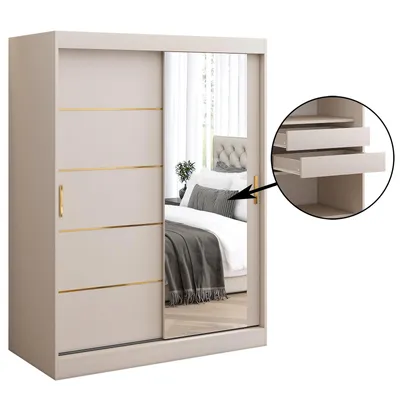 Zdjęcie produktu dla Szafa przesuwna 150x200 Hermes, Kaszmir, Lustro, Szuflady