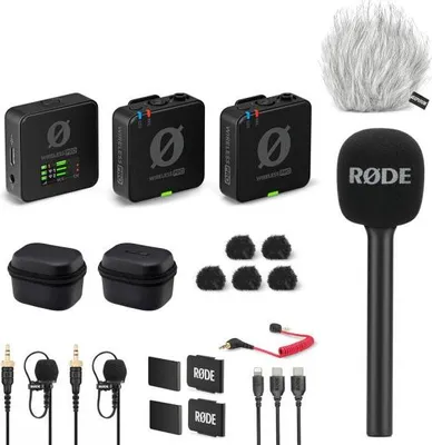 Image de Kit microphone Rode Wireless Pro avec adaptateur à main et bonnette anti-vent à peau
