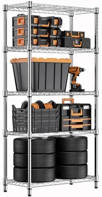 Productafbeelding van Stellingkast opbergrek - Metaal - 5 planken - 35 x 60 x 158,7 cm - Chroom - Voor garage, berging en keuken