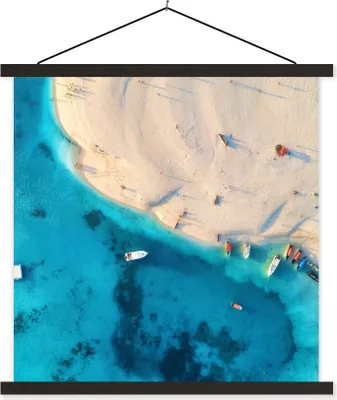 Produktbild von MuchoWow® Textilposter Strand - Boot - Farben 120x120 cm mit schwarzem Rahmen - Aufhängungsset