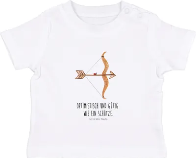 Produktbild von Mr. & Mrs. Panda  T-Shirt Sternzeichen Schütze 12. - 18. Monat - Weiß - Geschenk, Babyshirt, Schützenfest, Geburtstag November, Dezember, Kleinkind Shirt, Kinder