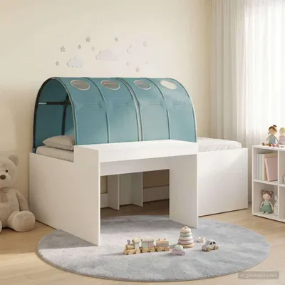 Produktbild von Maison Exclusive - Hochbett mit Schreibtisch für Kinder Weiß und Hellblau