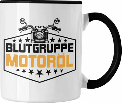 Produktbild von Trendation - Blutgruppe Motoröl Tasse Geschenk für Motorradfahrer Geschenkidee Biker (Schwarz)