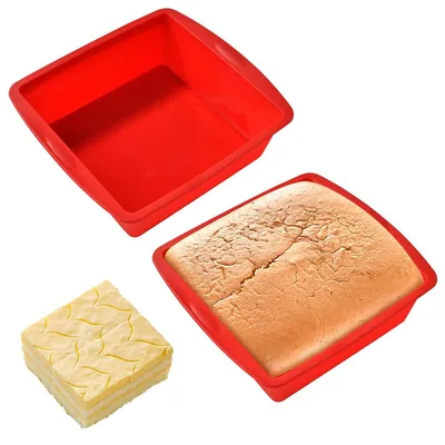 2er Set Silikon-Backform quadratisch, 20 cm, rot, antihaftbeschichtet