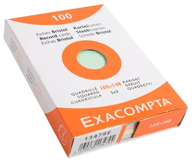 Produktbild von Exacompta 13479E Karteikarten (205q/qm Karton, holzfrei, DIN A6, kariert, ungelocht) 100er Pack gemischte Farben