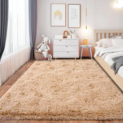 Immagine prodotto di Tappeto per camera da letto o soggiorno, 140x200 cm, morbido, beige, rettangolare