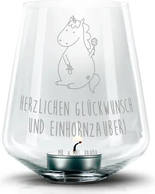 Produktbild von Mr. & Mrs. Panda Windlicht graviert Einhorn Baby - Transparent - Geschenk, Glas, kerzenhalter, Teelicht, Party, Geburtstag, Einhörner, Mutter, Unicorn, Laterne