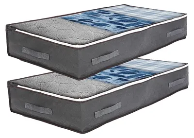 Obrázok produktu pre 2 úložné boxy pod posteľ s vekom, objem 90 litrov, skladacie (šedé)