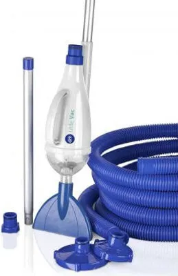 Produktbild von Gre Bodensauger Little Vac 08011A für Pools, effizient, manuell, mit Filter, 2m³/Std. Durchfluss, Aluminium, Blau-Weiß, Maße: 510x230x230 mm (HxBxT), Gewicht: 1,06 kg, inkl. leicht zu reinigendem Innenbeutel, Griff, 4-teiliger Stange und 3 Verbindungsteilen, kompaktes Design, 3,2 cm