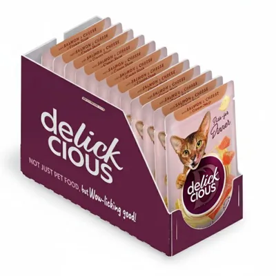 Produktbild von Delickcious Katzen-Nassfutter Lachs & Käse, 12x85 g