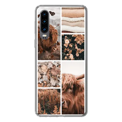 Produktbild von MuchoWow® Handyhülle Schutzhülle Hülle für Huawei P30 Schottischer Highlander - Collage - Blumen Silikon Softcase Handy Hülle - Kartenbesitzer