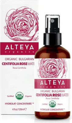 Zdjęcie produktu dla Alteya Bio woda różana w sprayu 120 ml szklana butelka - 100% certyfikowana przez USDA organiczna autentyczna czysta naturalna woda z kwiatów róży