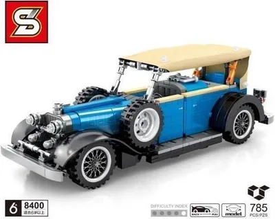Produktbild von Oldtimer Klemmbaustein Bausatz mit Pull Back Funktion – Blau, 785 Teile