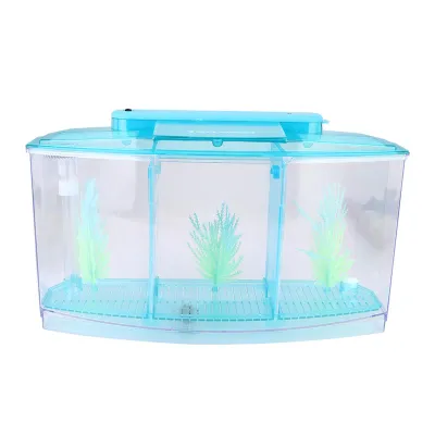 Immagine prodotto di Acquario serbatoio di pesce ha portato acrilico tre scomparti per l'allevamento scatola di isolamento per piccoli pesci (blu)