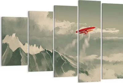 Produktbild von Bild auf Leinwand - Leinwandbild - 5 Teile - Rot Flugzeug Berge - 150x100cm - Wand Bild - Wanddeko - Wandbilder - Leinwanddruck - Bilder - Wanddekoration - Leinwand bilder - Wandbild - EG150x100-4854