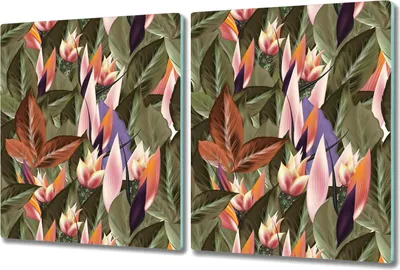Produktbild von Glas-Herdabdeckplatte Glaskeramikkochfeld-Abdeckung Spritzschutz - 2x 40x52 cm - Tropische Sträucher