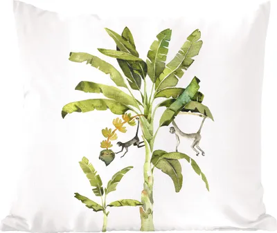 Produktbild von MuchoWow® Zierkissen Sofakissen Wohnzimmer Dekokissen 60x60 cm Dschungel - Palme - Affe - Sitzfläche - Foto Polster