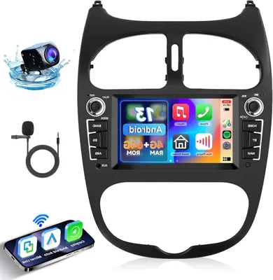Obrázok produktu pre Android autorádio – Rádio s funkciou Carplay – Bluetooth rádio – Operačný systém Android 13 – 6,2-palcový dotykový displej a GPS