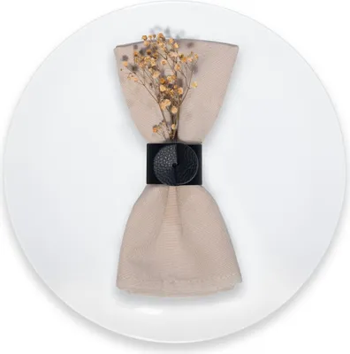 Image de lot de 12 ronds de serviette Skinnatur "Charcoal" - Cuir recyclé - Noir - Ø 4cm