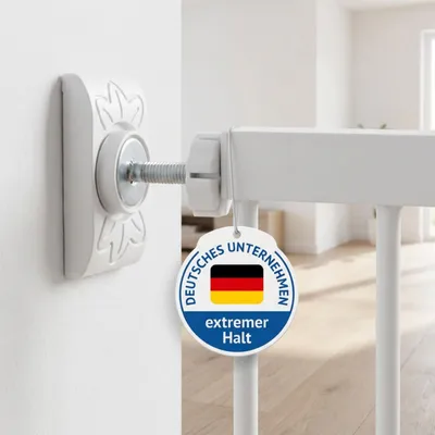 Produktbild von BRONEA® 4x POWER-GRIP Wandschutzpads eckig für Türgitter Treppenschutzgitter – Extra große Anti-Rutsch-Fläche für starken Halt – Türrahmenschutz & Wandschützer – ohne Bohren – Weiß