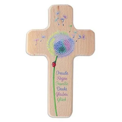 Produktbild von Kinderkreuz 18 cm natur Pusteblume mit Marienkäfer