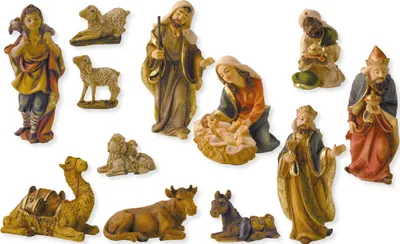 Produktbild von Krippenfiguren Set 12-teilig handbemalt Polyresin 12 cm Deko Weihnachten