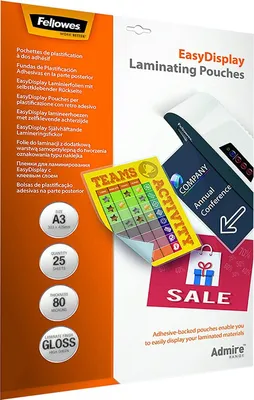 Obrázek produktu pro Fellowes 5601803, Polyethylentereftalát (PET), Lesklý, A3, 0,08 mm, 303 mm, 0,2 mm