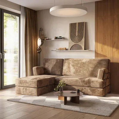 Produktbild von Masseno Ecksofa NOTIA mit Metallgestell, Modulares Schlafsofa aus Schaumstoff, Klappbares Bodensofa, Schlaffunktion - Beige, TILIA 17
