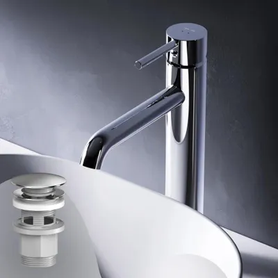 Produktbild von AM.PM Badarmatur mit Pop-Up Ablaufventil für Waschbecken Wasserhahn Bad Chrom Waschtischarmatur mit Ablaufgarnitur 1 1/4 Zoll Messing Ventil Ablauf