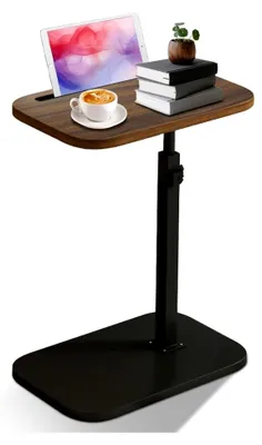 Produktbild von C-förmiger Beistelltisch, 360° drehbar und höhenverstellbar, Sofatisch für Wohnzimmer, Schlafzimmer und kleine Räume (Nussbaum)