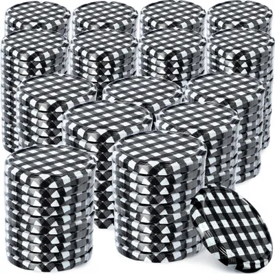 Immagine prodotto di Set di coperchi per conserve in metallo KADAX "Virbo", con 6 denti a scatto, nero a scacchi, 82 mm, 200 pezzi