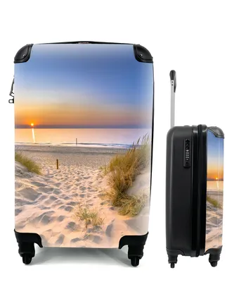 Produktbild von MuchoWow® Koffer Handgepäck Trolley Rollkoffer Kleine Reisekoffer mit 4 Rollen - Düne - Sonnenuntergang - Horizont - Strand - Gras - Cabin Size < 55x40x23 cm & 55x40x20 cm - Fotokoffer - Kabinenkoffer - Boardgepäck - Reise-Box - Reisekoffer - Reisegepäck - Koffer mit Bild - Trolley für Kinder