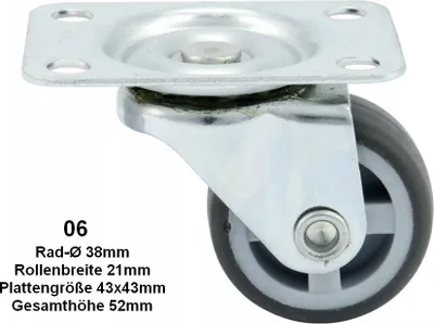 Produktbild von Möbelrollen Lenkrollen 06 Transportrollen Kastenrolle Rolle Gummi Gummirolle Ø-38mm