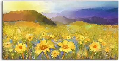 Produktbild von Coloray - Glasbild - 100x50 cm - Wandbild - Glasbilder - Gänseblümchen Sonnenuntergangs Dorf