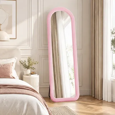 Obrázok produktu pre Zrkadlo na celé telo INONEFT, 160 x 50 cm, zakrivené, stojace, možné zavesenie alebo opretie o stenu, vhodné do spálne alebo obývačky, farba: ružová