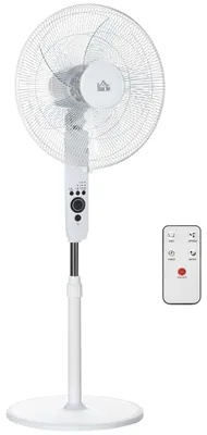 Obrázok produktu pre Stojanový ventilátor s nastaviteľnou výškou a diaľkovým ovládaním, 3 rýchlosti, biely
