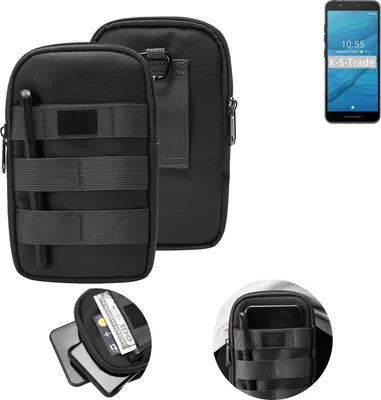 Produktbild von K-S-Trade Holster Gürtel Tasche kompatibel mit Fairphone Fairphone 3 Handy Tasche Schutz Hülle dunkel-grau viele Fächer, 1x